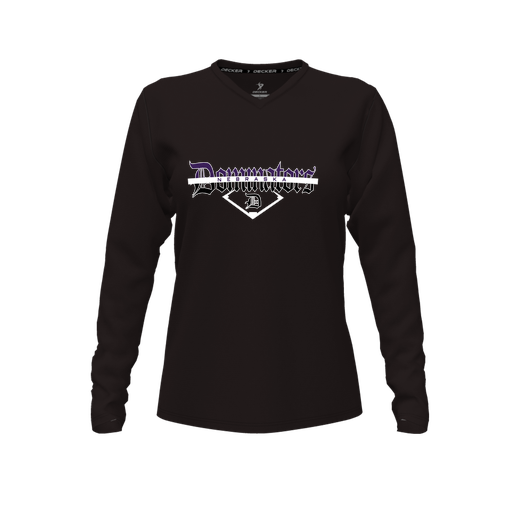 [CUS-DFW-TEES-CMF-VNK-LSL-BLK-FYXS-LOGO3] Decker Comfort T-Shirt (Female Youth XS, Black, V Neck, Logo 3, Long Sleeve)