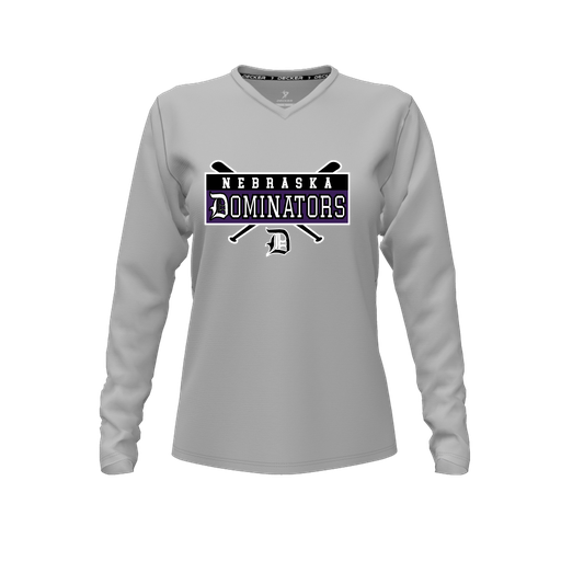 [CUS-DFW-TEES-CMF-VNK-LSL-GRY-FYXS-LOGO2] Decker Comfort T-Shirt (Female Youth XS, Gray, V Neck, Logo 2, Long Sleeve)