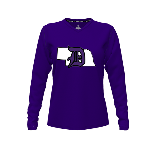 [CUS-DFW-TEES-CMF-VNK-LSL-PUR-FYXS-LOGO1] Comfort T-Shirt (Female Youth XS, Purple, V Neck, Logo 1, Long Sleeve)