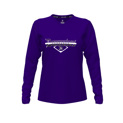 [CUS-DFW-TEES-CMF-VNK-LSL-PUR-FYXS-LOGO3] Decker Comfort T-Shirt (Female Youth XS, Purple, V Neck, Logo 3, Long Sleeve)