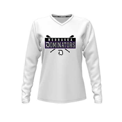 [FTLVPTWH-FYXS-LOGO2] Decker Performance T-Shirt (Female Youth XS, White, V Neck, Logo 2, Long Sleeve)