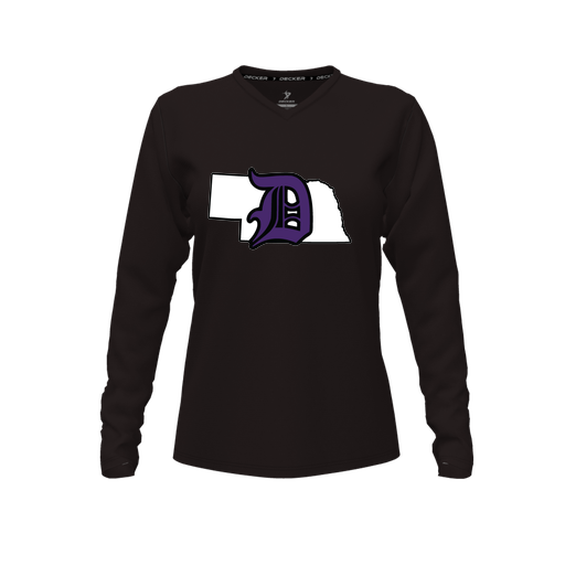 [CUS-DFW-TEES-PER-VNK-LSL-BLK-FYXS-LOGO1] Performance T-Shirt (Female Youth XS, Black, V Neck, Logo 1, Long Sleeve)