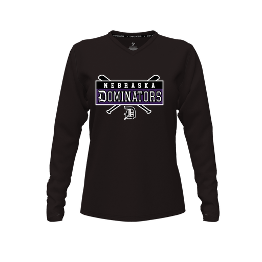 [CUS-DFW-TEES-PER-VNK-LSL-BLK-FYXS-LOGO2] Performance T-Shirt (Female Youth XS, Black, V Neck, Logo 2, Long Sleeve)
