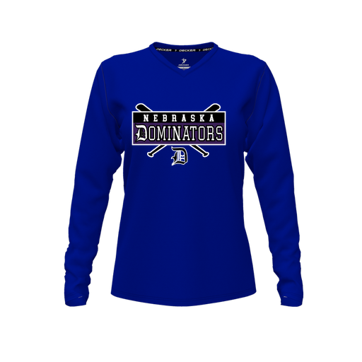 [CUS-DFW-TEES-PER-VNK-LSL-RYL-FYXS-LOGO2] Decker Performance T-Shirt (Female Youth XS, Royal, V Neck, Logo 2, Long Sleeve)