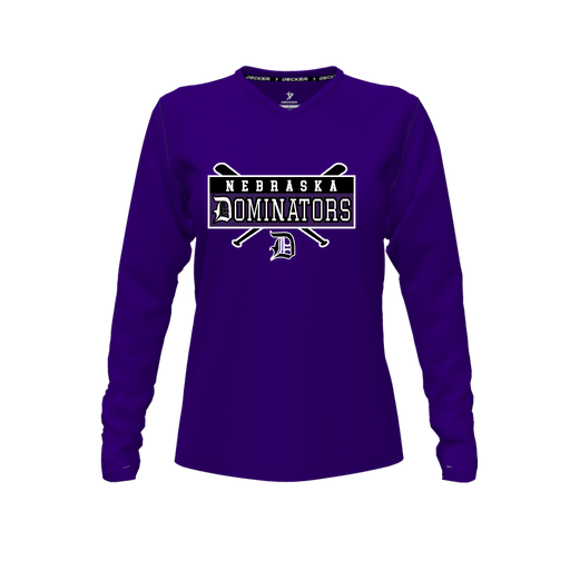 [CUS-DFW-TEES-PER-VNK-LSL-PUR-FYXS-LOGO2] Decker Performance T-Shirt (Female Youth XS, Purple, V Neck, Logo 2, Long Sleeve)